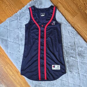 Champion Blue/Red Button Down Jersey Dress, Women's Small, Great Condition
